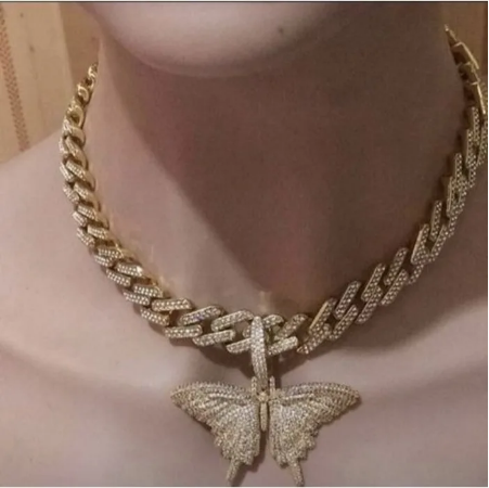 Lux Exaggerated Butterfly Pendant Cuban Necklace